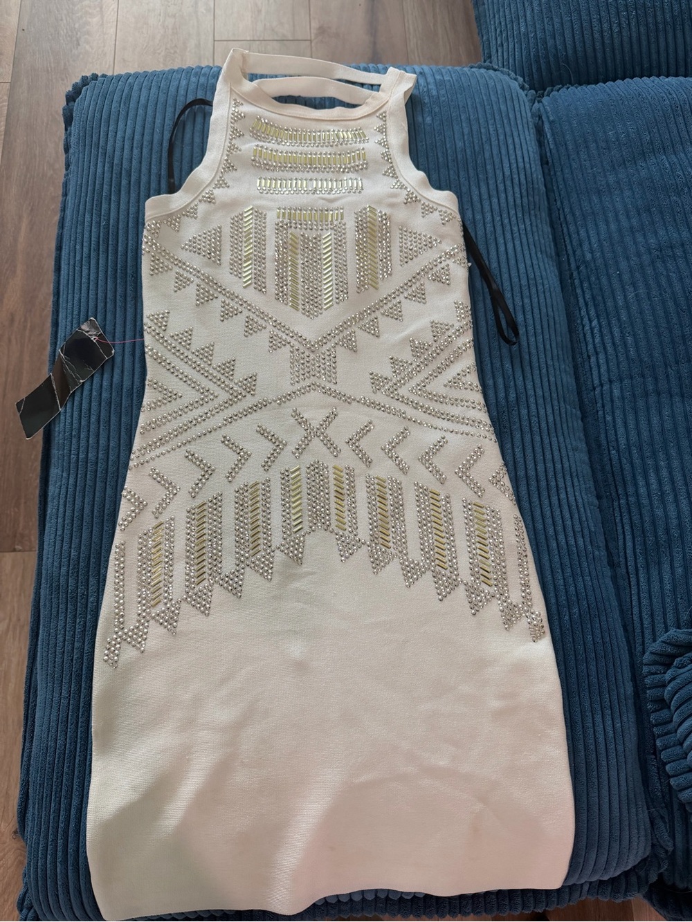 bebe White Embellished Sleeveless Mini Dress